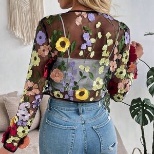 Floral Embroidered Sheer Top